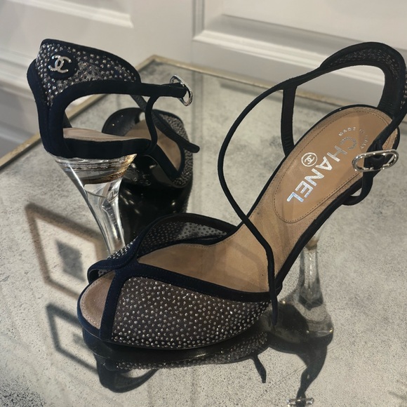 Chanel suede glitter sandals 38.5